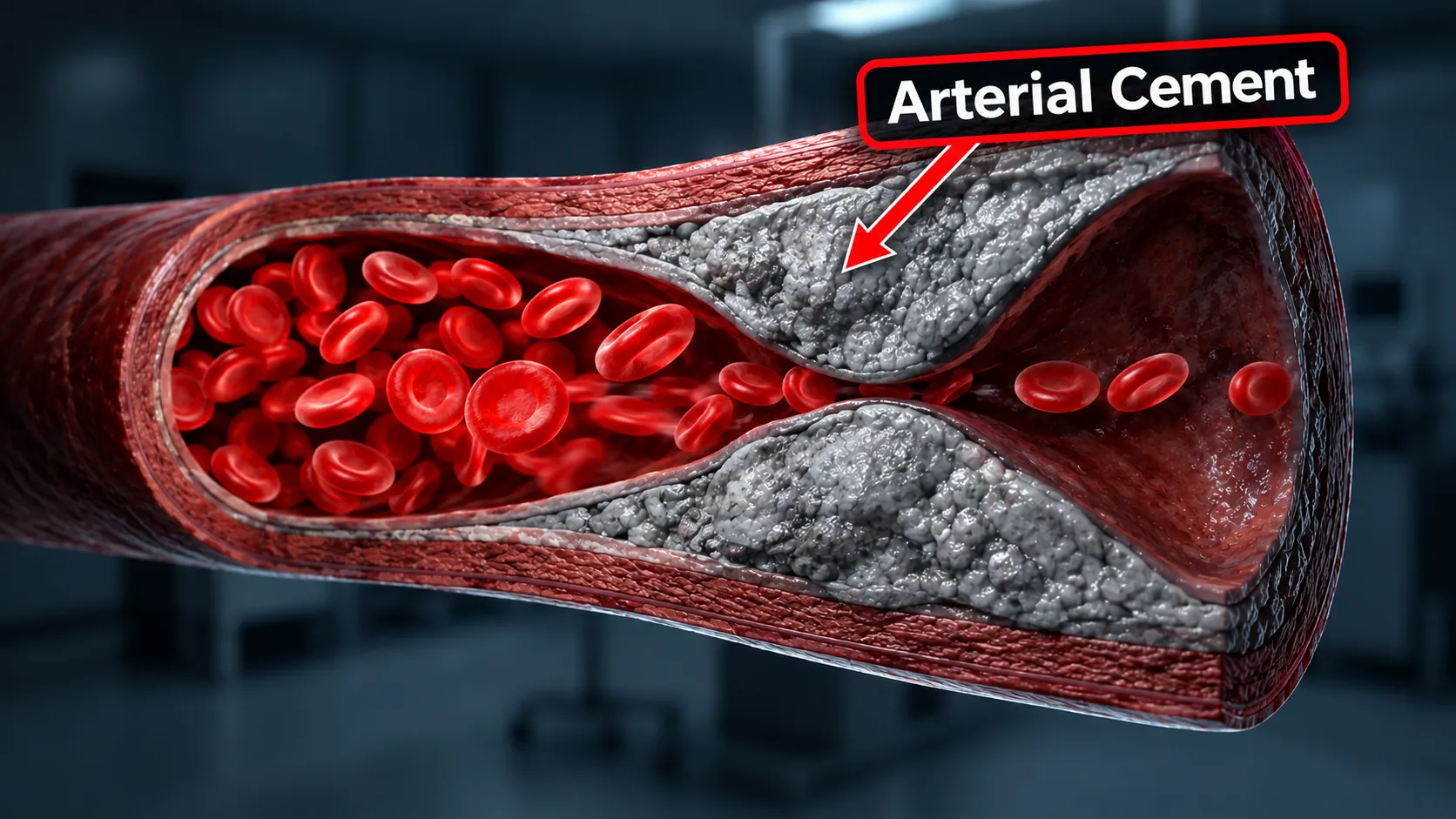 3D cross-section showing calcified plaque narrowing an artery